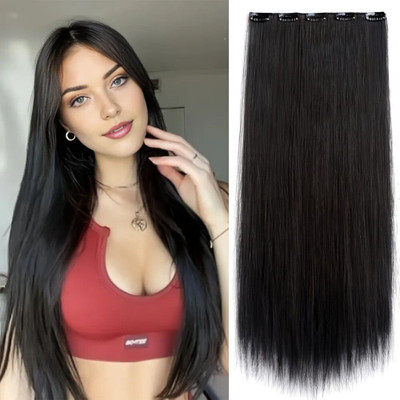 TRESS 5 Clips Synthetic Heat Resistant Women /Wavy  (Dark Black) Hair Extension