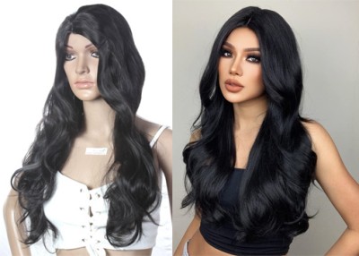 Ritzkart 25 Inch Long Wavy/Curly Synthetic Black Colour Glueless  Wig For Women Hair Extension