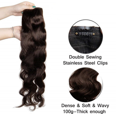D-DIVINE Beautiful Looks Prwmium Quality Brown Wavy 5 Clip In Hair Extension