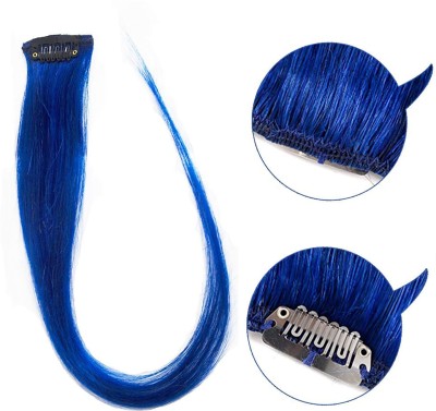 DreamExim Single Clip 16 Inch Human Streak Side Covers Up Extension Navy Blue-Pack Of 2 Hair Extension