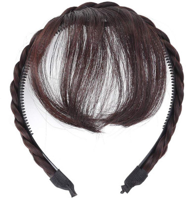 D-DIVINE Front  Bangs Fringe  Extension Synthetic Headband for Women (Dark Brown) Hair Extension