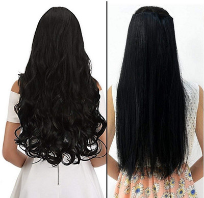 A H S 1 Curly and 1 Straight Beautiful Black Set 2 Hair Extension