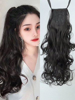 El Cabell Black Wrap-Around Tie Curly Ponytail Extensions with Ribbon Binding 150grm Hair Extension