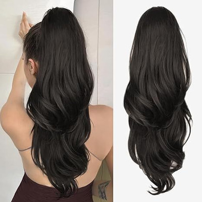 Getvock Claw Clip Ponytail Extension, 22 In Brown  Wavy Ponytail Hair Extension