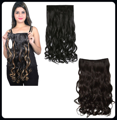 Hamsri 5 Clip Based 24 Inch Wavy/Curly Synthetic  Extension Combo-N Hair Extension
