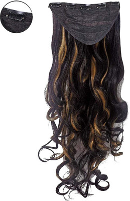 Blushia Golden Highlighted curly Black  Extesnion in 24 inch 5 clip Hair Extension