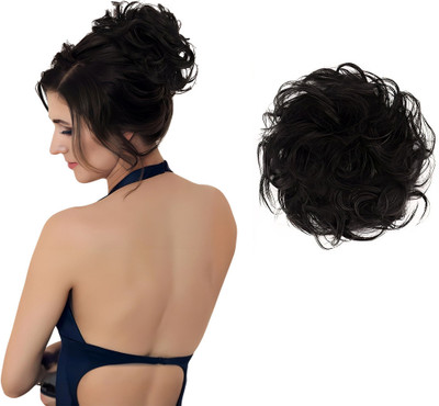 Blushia  Bun Piece Synthetic  Extension With Elastic Rubber Band Black Hair Extension