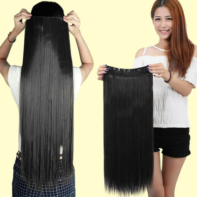 Chronex NEW 5 Clips Based Straight Synthetic  Extension/Wig(Black, 24-inches) Hair Extension