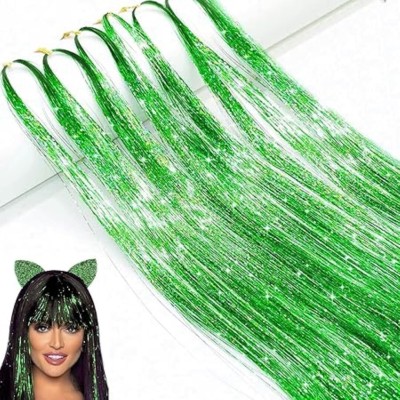 El Cabell Shiny Green hair Tinsel Sparkling highlights 40 inches for Women's & girl's Hair Extension