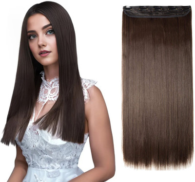 D-DIVINE Silky  Extensions Women Straight  Extension 5 Clips in Brown color Hair Extension