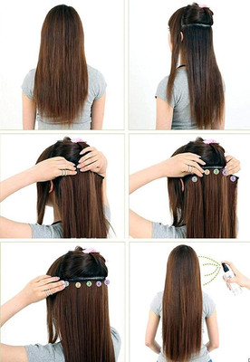 Sunduseva Soft Top Natural Look  Extension Black with Golden Highlights Straight Style Hair Extension