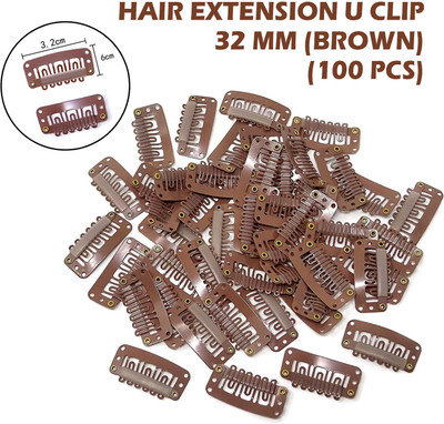 LeModish U Shape Clip For Extension Weft Wigs 32Mm- Brown - 100Pcs Hair Extension