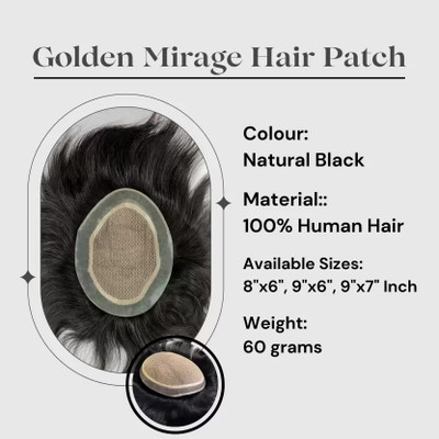 Lebene 10x7 Natural Black Human  Wig Patch for Men | Full Coverage, Adjustable Hair Extension