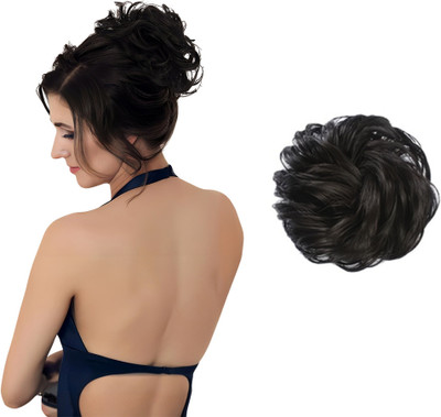 Blushia Messy Bun  Piece Synthetic  Extension With Elastic Rubber (Black) Hair Extension