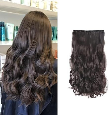 Getvock Beautiful Look Brown Wavy  5 Clip In Hair Extension