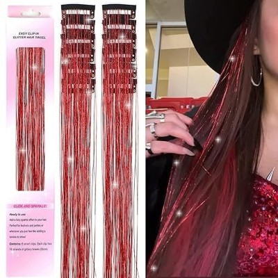 Getvock 2Pcs  Tinsel Clip in  Tinsel Clips Glitter Tinsel (2Pcs Red) Hair Extension