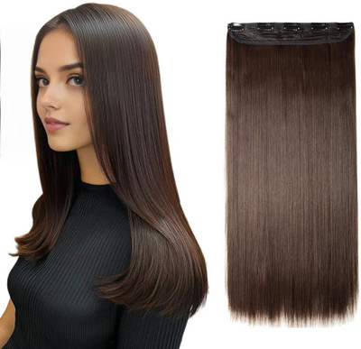 TRESS Silky  Extensions Women Straight  Extension 5 Clips in Brown color Hair Extension