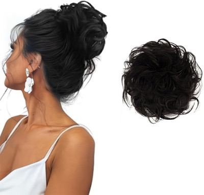 D-DIVINE Messy Bun  Piece Synthetic  Extension With Elastic Rubber (Black) Hair Extension
