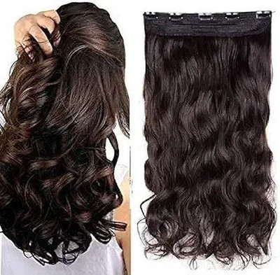 TRESS Beautiful Looks Prwmium Quality Brown Wavy 5 Clip In Hair Extension