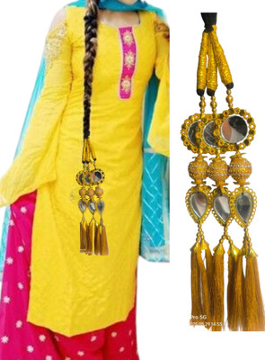 Sunduseva Royal Mirror Gleam Parandi Golden Decorative Choti Accessory with Mirror Tassels Hair Extension