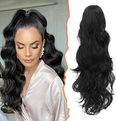 Pinaka Claw Clip Ponytail Extension, 22 In Black  Wavy Ponytail Hair Extension