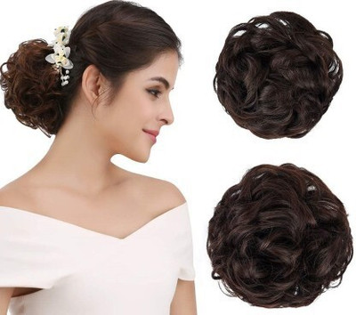 A H S 1PCS Messy Bun Piece Extension With Elastic Rubber Band in Brown Color Hair Extension