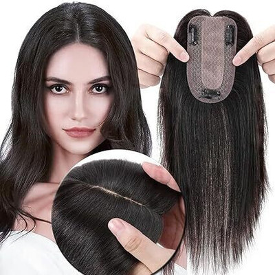 D-DIVINE Synthetic Toppers Silk Base 3 Clip In Crown Topper Top Black  Extension Hair Extension