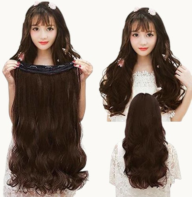 Chronex New 5 Clips Based 21Inchs Curly  Extension / Wig (Dark Brown) Hair Extension