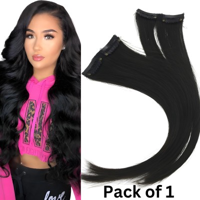 SS clipextension 2 Clip Real Look Long Straight Extension For Women (23 Inch) Black Hair Extension