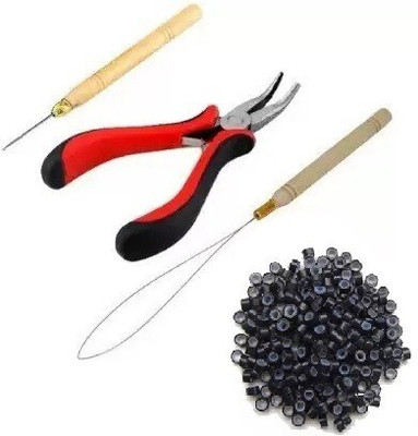 A H S Pliers Pulling Hook Bead Device Tool Kits with 500pcs Micro Ring Black Set /of 1 Hair Extension