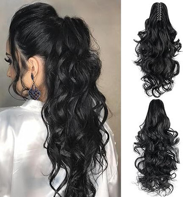 D-DIVINE Wavy Ponytail Extension,22inch Claw Clip in Ponytail Extension, Wavy Hair Extension