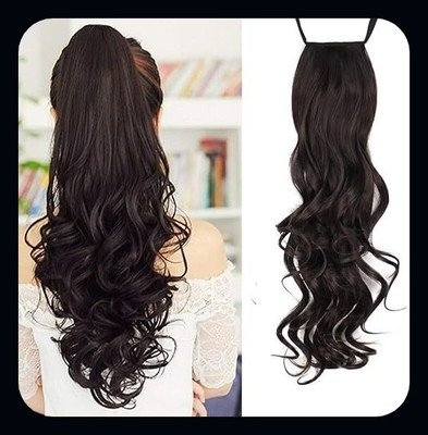 Hamsri Long Curly, Wavy Drawstring Ponytail 24 Inch (Black)-N Hair Extension