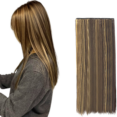 D-DIVINE Women's Clip Based Straight 5 Clip 24 inch With Golden Highlight Hair Extension
