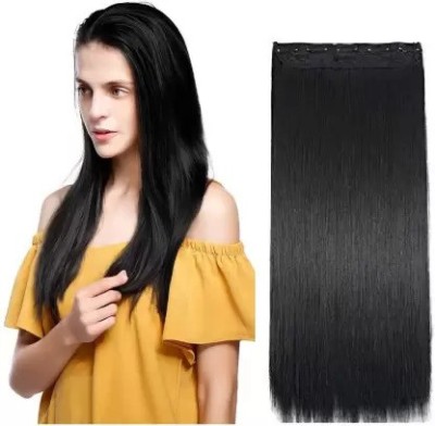 D-DIVINE 24 Inch 5 Clip In Black Straight Synthetic Fiber Extensions For Women/Girls Hair Extension