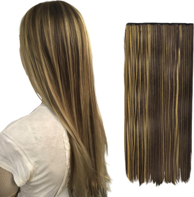 D-DIVINE 24 inch Straight Synthetic  Highlight Hole Extension 5 Clips Based for Women Hair Extension