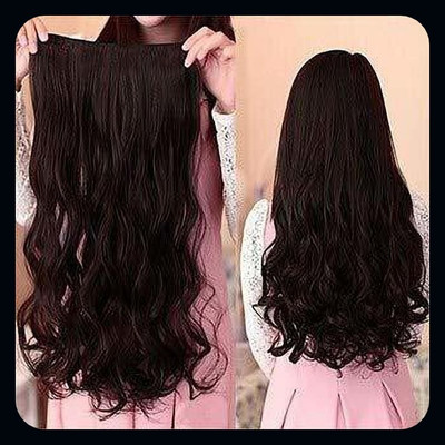 Hamsri Stylish 5 Clip Dark Brown Bridal Synthetic Curly  Extension,-N Hair Extension