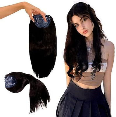 Pinaka  Topper Front and Scalp Covering  Extensions 3 Clip Black Hair Extension