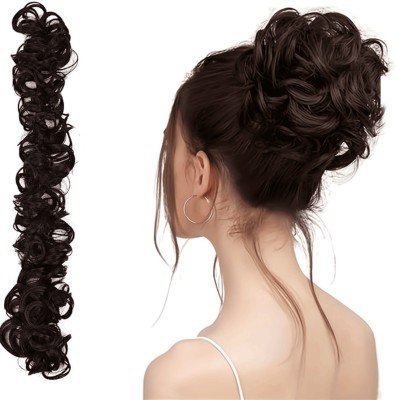 D-DIVINE Women's Long Frill  bun Messy hair style  (Natural Brown) Hair Extension