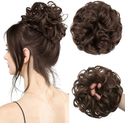 Decofy Large Messy Bun  Piece Wavy Curly Scrunchies Syntheti  Extension Hair Extension