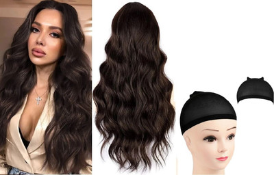 El Cabell Long Curly Brown Synthetic hair Wig With Middle Partition For Women And Girls Hair Extension