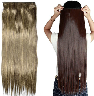 DreamExim (Pack of 2) 24 Inch Clip Long  Smooth and Silky Straight Synthetic  Hair Extension