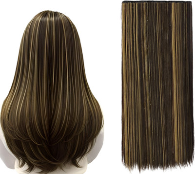 D-DIVINE Women Golden Highlight 5 Clips Based 24 inch Straight Hair Extension