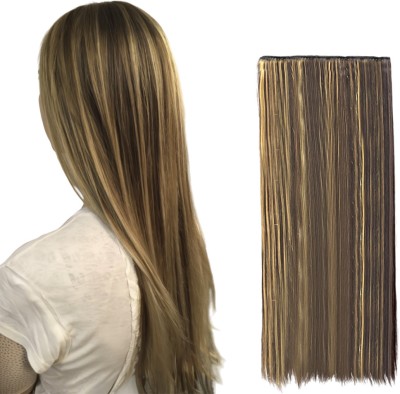 Blushia Women's Clip Based Straight 5 Clip 24 inch With Golden Highlight Extension Hair Extension