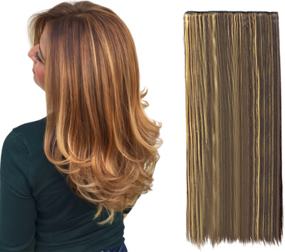 D-DIVINE Women's Clip Based Straight 5 Clip 24 inch With Golden Highlight Hair Extension