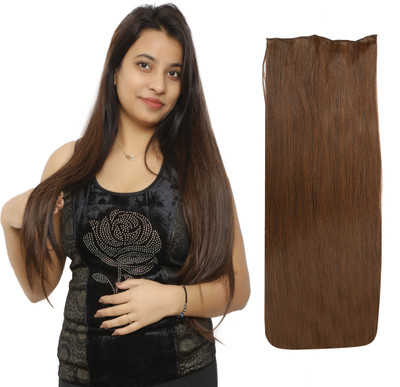 EASYOUNG 5 Clip Based 24Inchs 140 Gram's Brown Synthetic Straight Extension Hair Extension