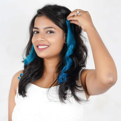 RefynHair Women Natural Human  Teal Blue Color 10 Inches With Pack of 1 Hair Extension