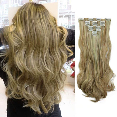 Thrift Bazaar Clip in  Extensions 7 PCS Set Long Curly Wave Synthetic  Extension Hair Extension