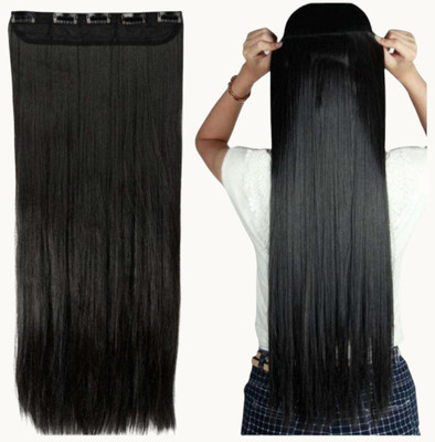 Chronex New 5 Clips Based 24Inch Straight/Wavy Full Head  Extension/Wig (Black) Hair Extension