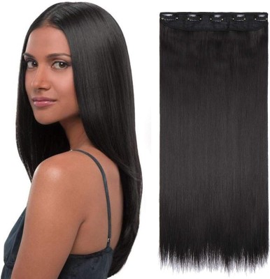 AHJ 24 inch Natural Extension for Women Synthetic Straight Extension 5 Clip in Black Hair Extension