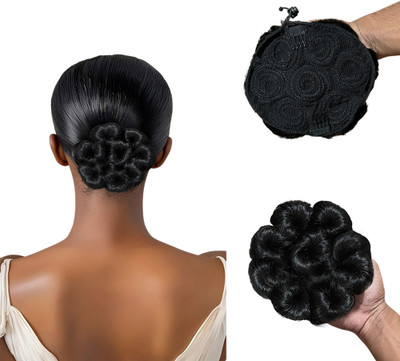 D-DIVINE 1PCS Messy Bun  Piece  Extension With Elastic Rubber Black Hair Extension
